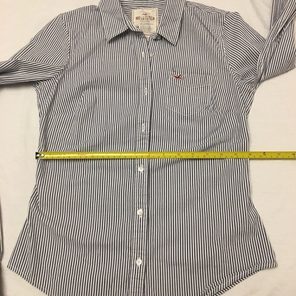 𝅺hollister White and Blue Striped Stretch Cotton Button Down Shirt Size Medium - Picture 6 of 9